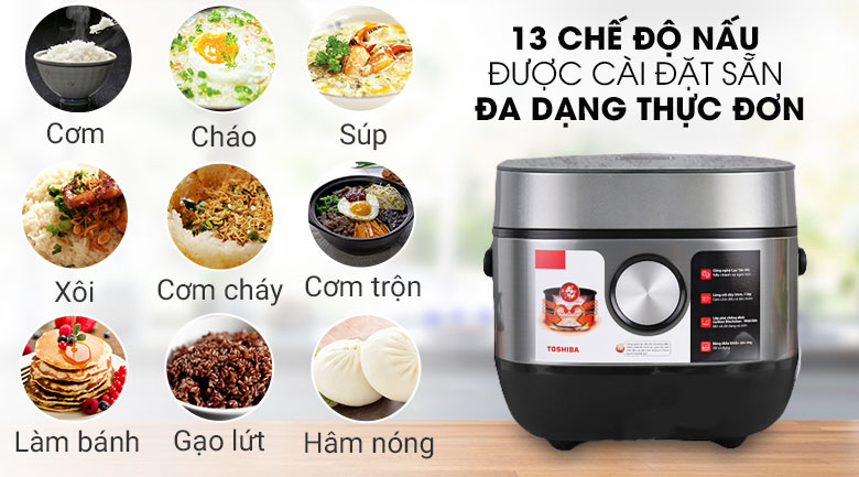 13 chức năng nấu đa dạng - Nồi cơm cao tần Toshiba 1.8 lít RC-18IP1PV.