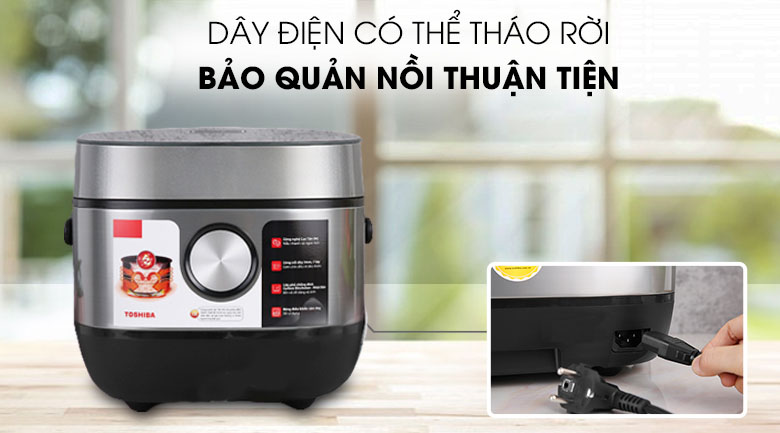 Dây diện tháo rời, thuận tiện di chuyển - Nồi cơm cao tần Toshiba 1.8 lít RC-18IP1PV.