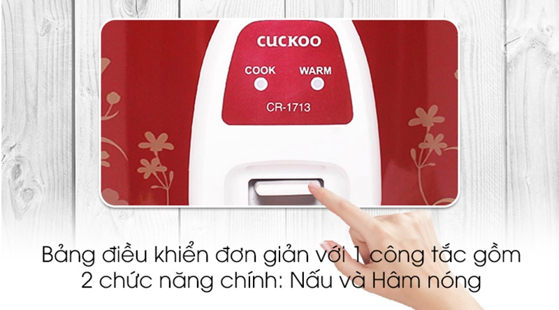 Thiết kế 2 chức năng nấu và hâm nóng, điều khiển bằng nút gạt - Nồi cơm nắp gài Cuckoo CR- 1713 3 lít