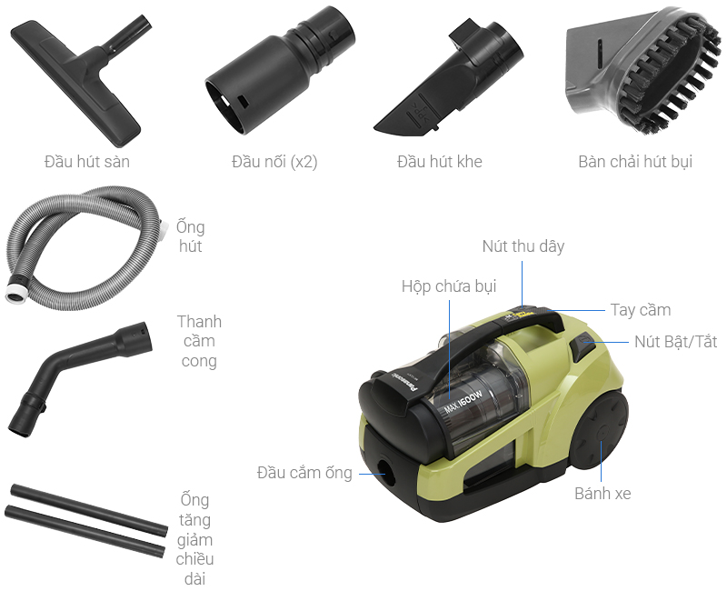 Thông số kỹ thuật Máy hút bụi Panasonic MC-CL571GN49 1600W