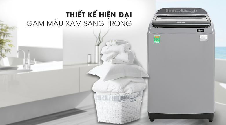 Máy giặt Samsung Inverter 8.5 kg WA85T5160BY/SV-Thiết kế sang trọng với nắp kính chịu lực, bảng điều khiển tiếng Việt dễ sử dụng