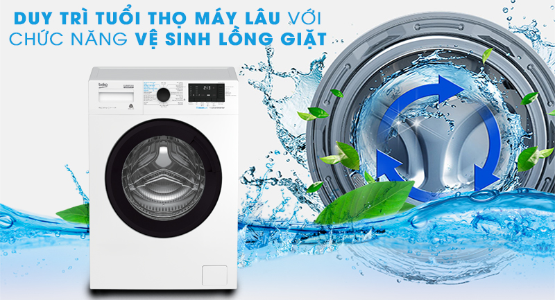 Máy giặt Beko Inverter 8 kg WCV8612XB0ST-Duy trì tuổi thọ máy nhờ chức năng tự vệ sinh lồng giặt