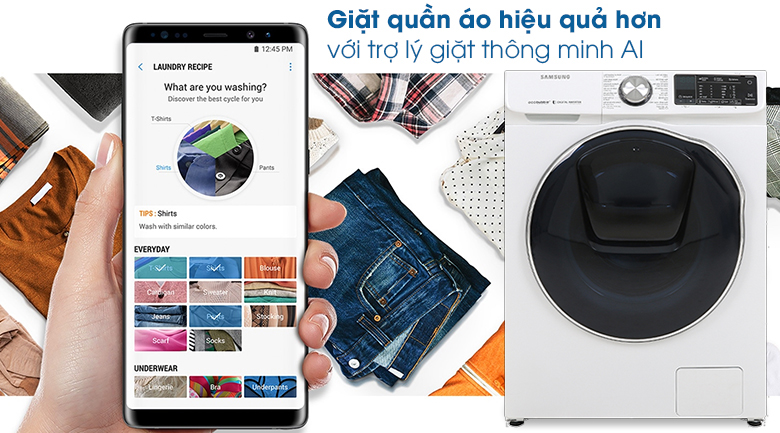 Máy giặt sấy Samsung AddWash Inverter 10.5 kg WD10N64FR2W/SV - AI qua điện thoại Máy giặt sấy Samsung AddWash Inverter 10.5 kg WD10N64FR2W/SV - AI qua điện thoại