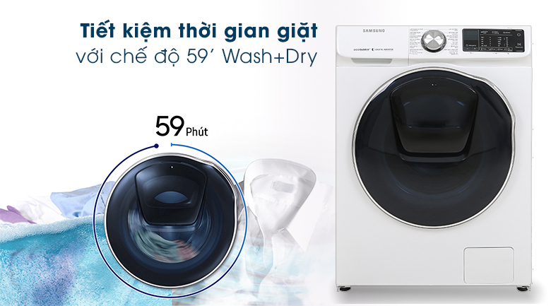 Máy giặt sấy Samsung AddWash Inverter 10.5 kg WD10N64FR2W/SV - Giặt sấy 59 phút Máy giặt sấy Samsung AddWash Inverter 10.5 kg WD10N64FR2W/SV - Giặt sấy 59 phút