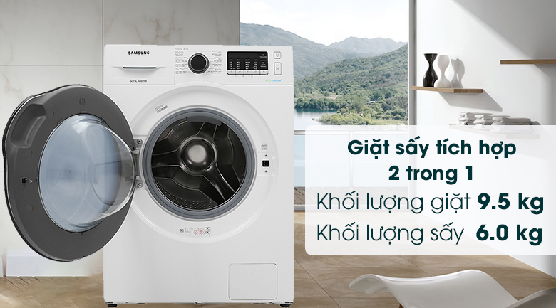 Máy giặt sấy Samsung Inverter 9.5kg WD95J5410AW/SV - Khối lượng giặt sấy Máy giặt sấy Samsung Inverter 9.5kg WD95J5410AW/SV - Khối lượng giặt sấy
