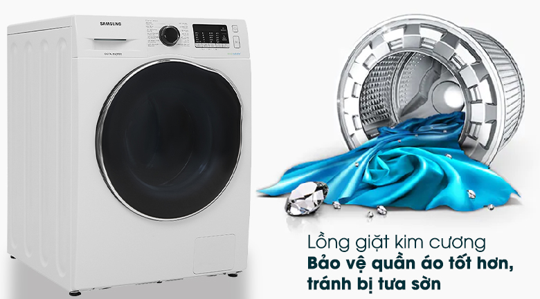 Máy giặt sấy Samsung Inverter 9.5kg WD95J5410AW/SV - Lồng giặt kim cương Máy giặt sấy Samsung Inverter 9.5kg WD95J5410AW/SV - Lồng giặt kim cương