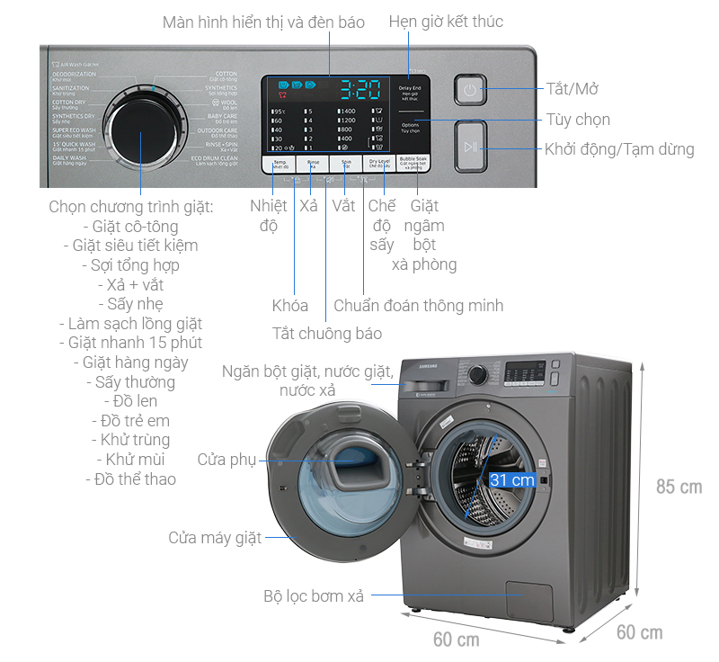 Máy giặt Samsung Addwash Inverter 9 Kg WD95K5410OX/SV