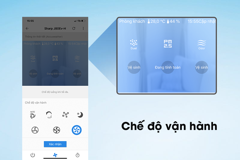 Điều khiển bằng điện thoại - Máy lọc không khí Sharp FP-J80EV-H Điều khiển bằng điện thoại - Máy lọc không khí Sharp FP-J80EV-H