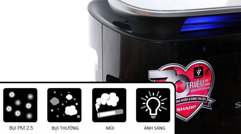 Cảm biến bụi, mùi, ánh sáng và đèn báo chất lượng không khí - Máy lọc không khí Sharp FP-J80EV-H Cảm biến bụi, mùi, ánh sáng và đèn báo chất lượng không khí - Máy lọc không khí Sharp FP-J80EV-H