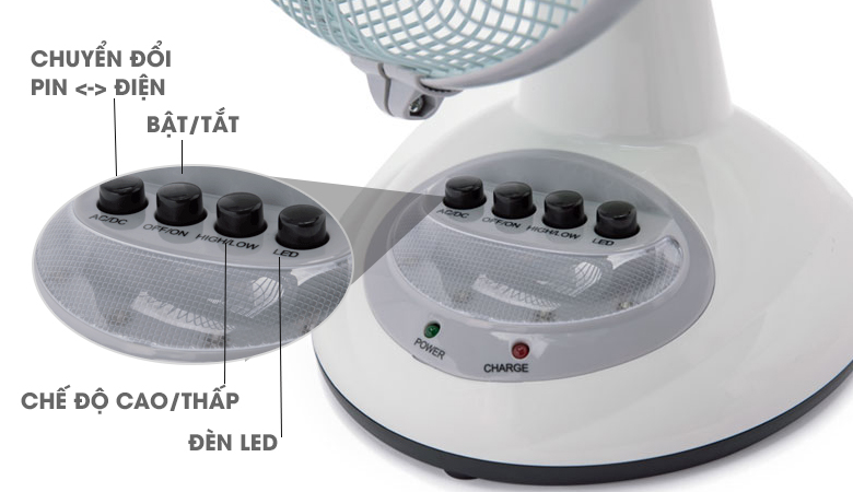 Bảng điều khiển nút nhấn - Quạt sạc điện Sunhouse SHD7112 Bảng điều khiển nút nhấn - Quạt sạc điện Sunhouse SHD7112