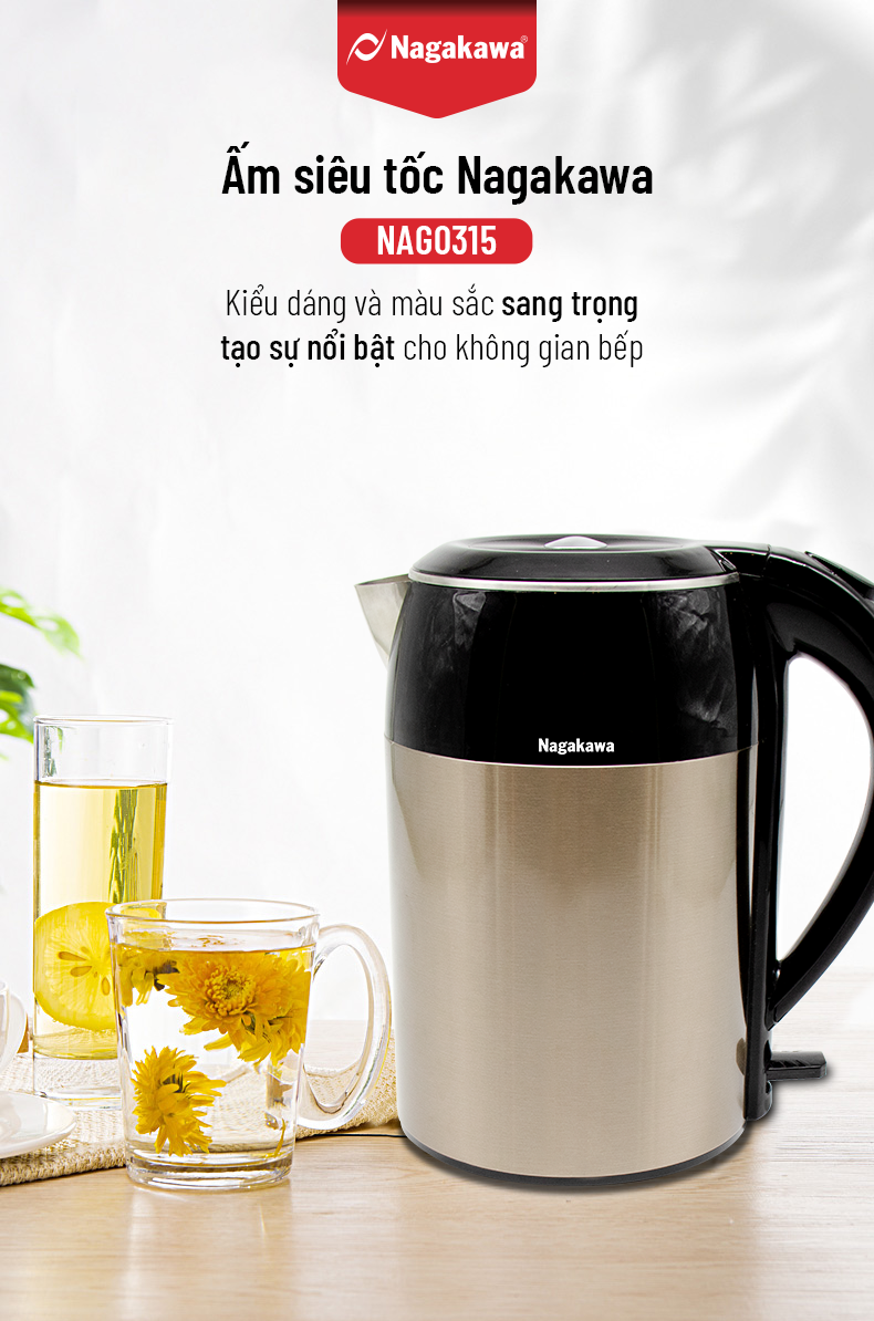 Ấm siêu tốc 1,8L Nagakawa NAG0315 - Hàng chính hãng