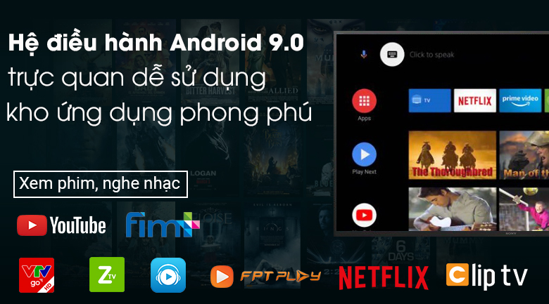 Android Tivi Sony 4K 43 inch KD-43X7500H  - Hệ điều hành Android 9.0