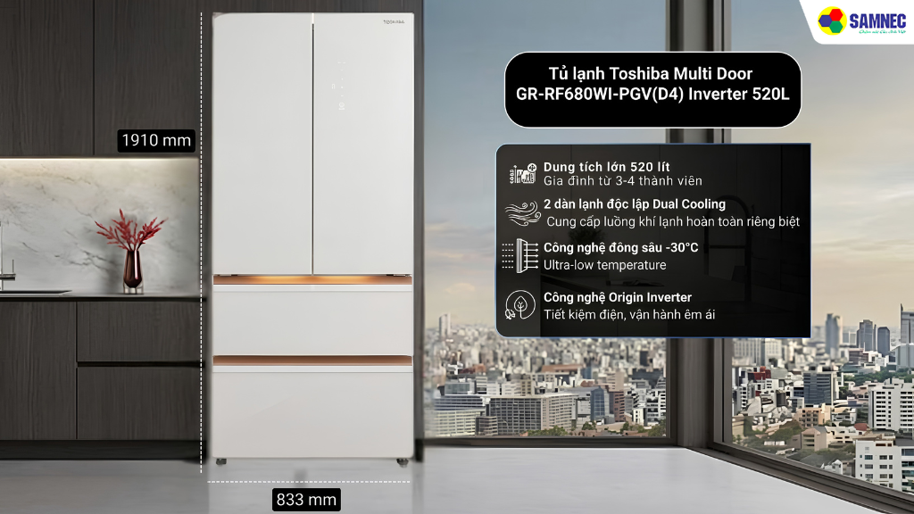 Tủ lạnh GR-RF680WI-PGV(D4) sở hữu thiết kế gam màu trắng hiện đại