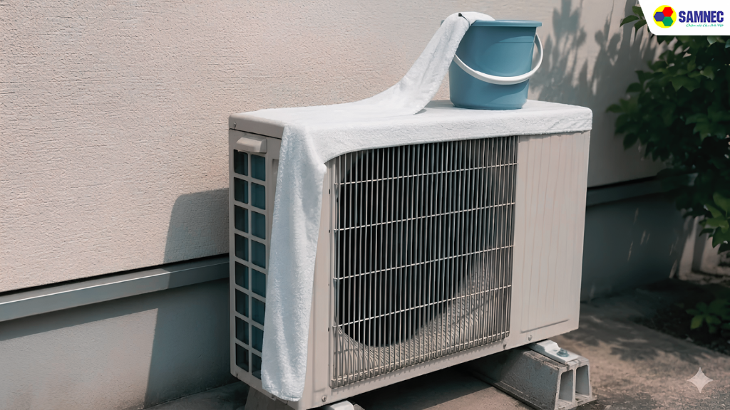 Làm mát cục nóng để giải nhiệt