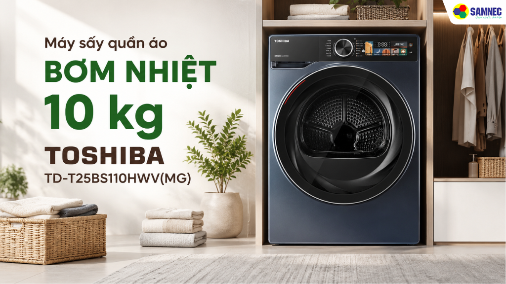 Máy sấy quần áo bơm nhiệt Toshiba 10 kg TD-T25BS110HWV(MG)