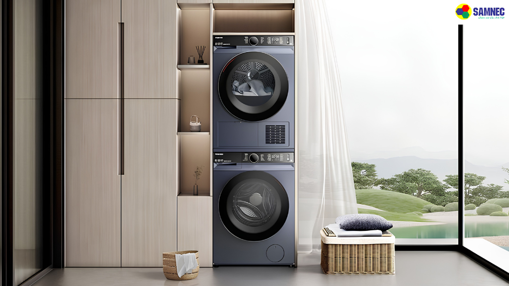 Bạn có thể đặt máy sấy ở phòng khách, nhà bếp, hoặc chồng lên máy giặt cửa trước