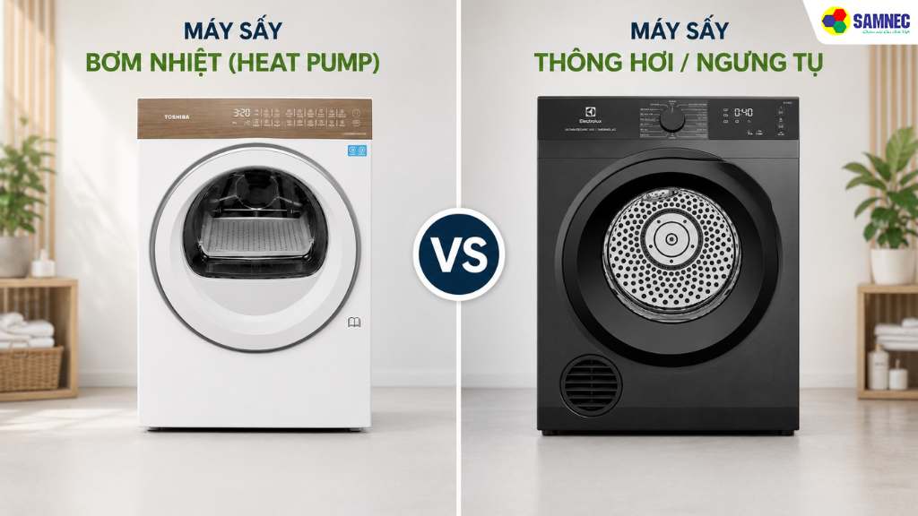 So sánh máy sấy Heat Pump Toshiba với dòng thông hơi và ngưng tụ