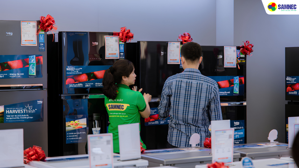 Hãy ghé thăm Điện máy Samnec để trải nghiệm trực tiếp tủ lạnh Toshiba Japandi chính hãng
