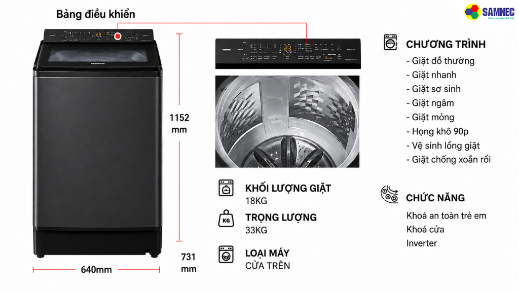 Máy giặt cửa trên Panasonic NA-FJ105X1BV