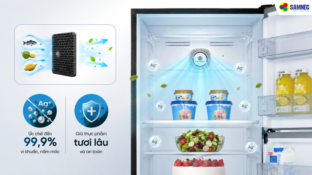 Hệ thống phân tán ion và tinh thể bạc (Ag+) ức chế và tiêu diệt đến 99,9% vi khuẩn