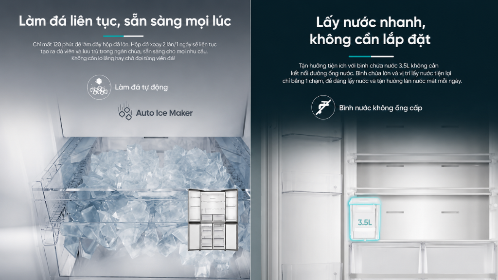 Hệ thống lấy nước và lấy đá bên ngoài