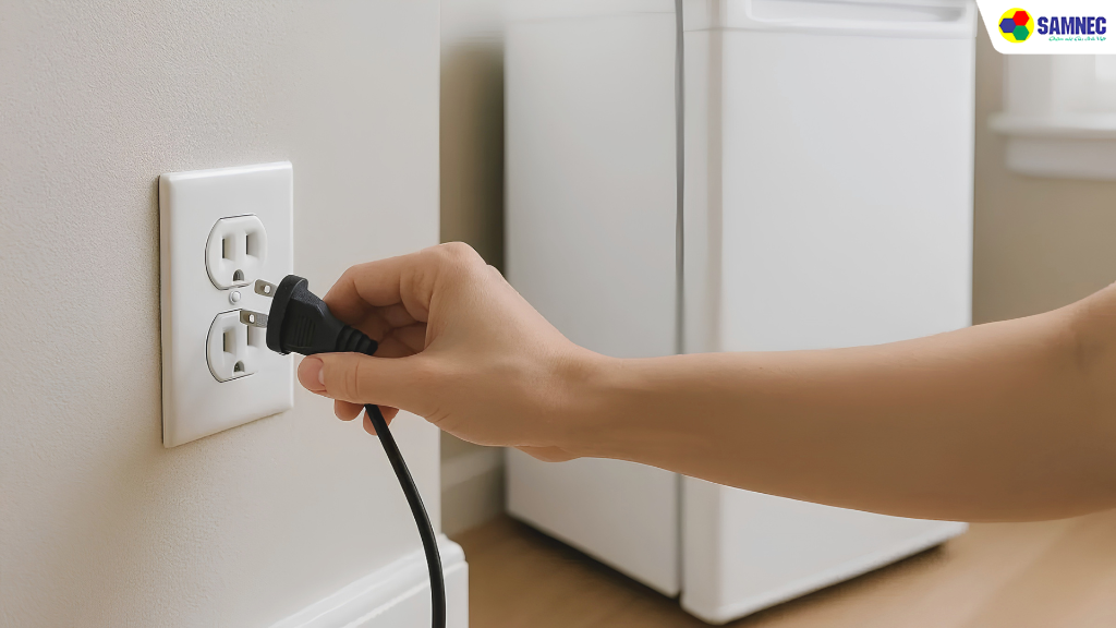 Phải rút phích cắm nguồn trước khi thực hiện