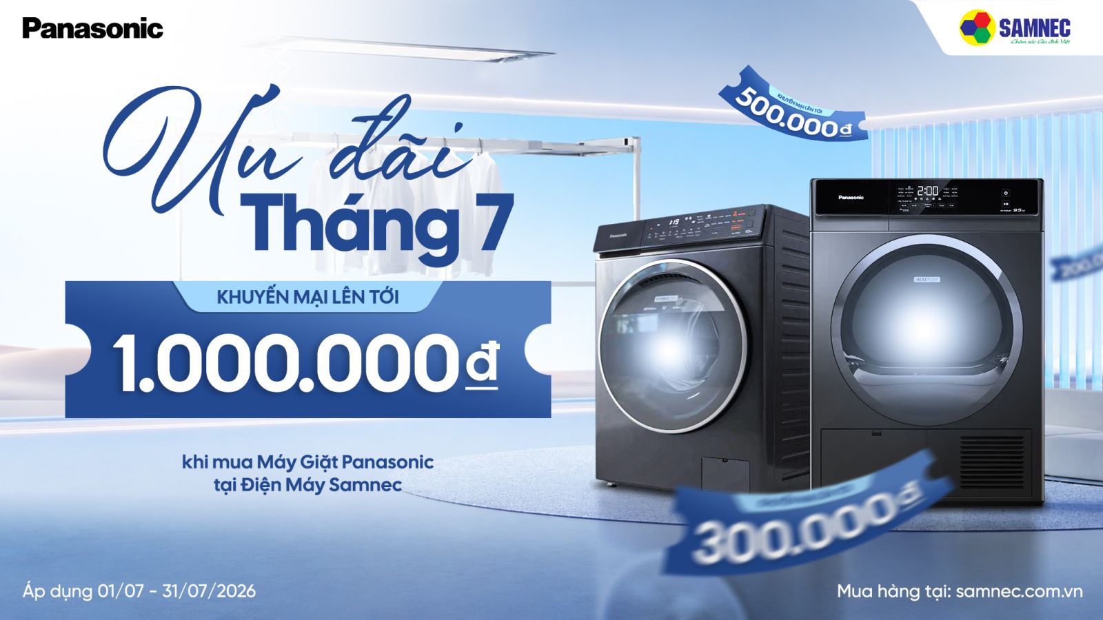 Ưu đãi lên đến 1.000.000đ khi mua máy giặt Panasonic