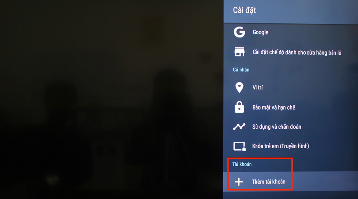 Mục Tài khoản trên tivi Sony 2018