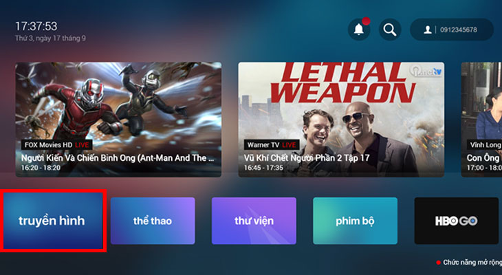 Cách kích hoạt gói khuyến mãi FPT Play trên tivi Samsung - ở màn hình chính chọn 