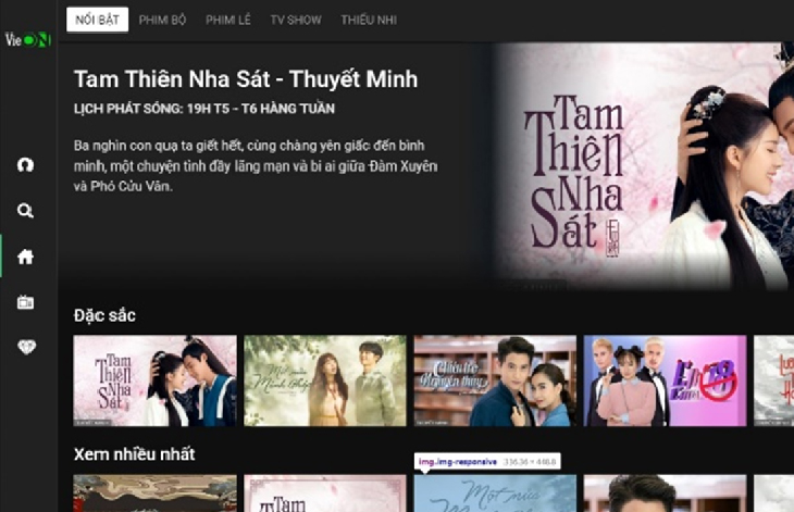 Giao diện trang chủ ứng dụng VieON