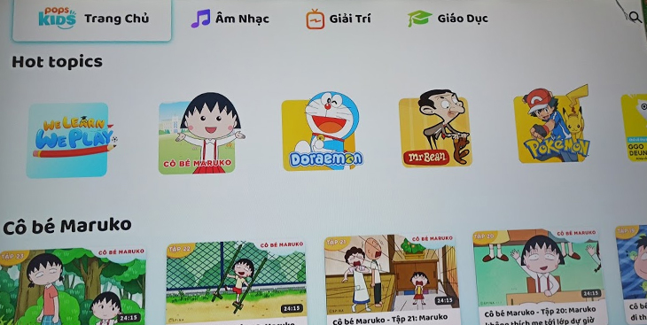 Giao diện ứng dụng Pops Kids