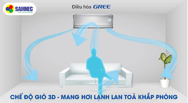 Chế độ gió 3D, kết hợp cánh đảo gió rộng trên máy lạnh Gree, Daikin Chế độ gió 3D, kết hợp cánh đảo gió rộng trên máy lạnh Gree, Daikin