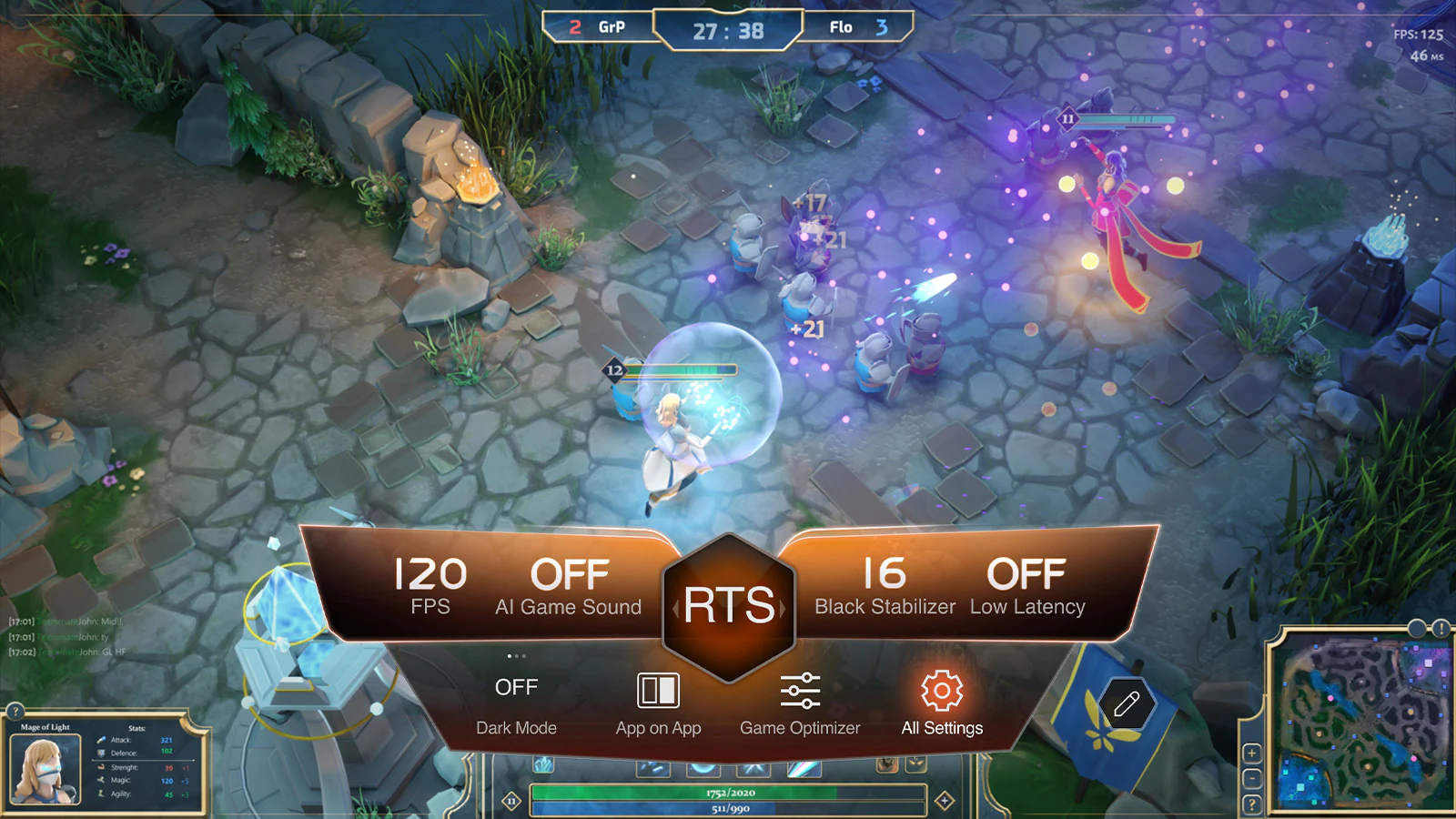 Hình ảnh hiển thị cài đặt và bảng điều khiển trò chơi được hiển thị trong khi chạy phần mềm chơi game.