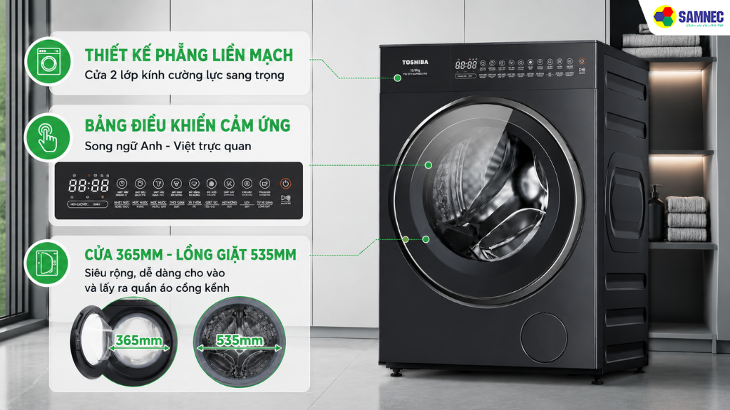 Máy giặt sấy Toshiba TWD-T35BP160MWV(MG)