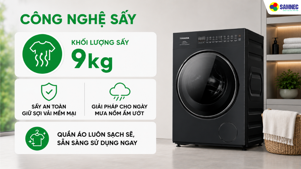 Máy giặt 15kg sấy 9 kg Toshiba