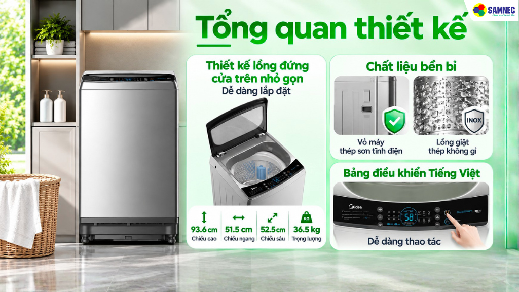 Máy giặt 9.5 kg Midea MA200W95