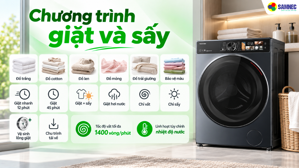 Máy giặt 10,5 kg-sấy 7kg Toshiba TWD-T25BZU115MWV(MG)