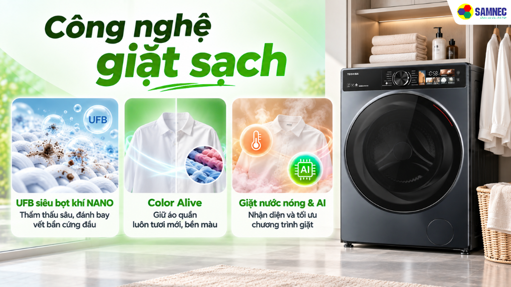 Máy giặt sấy 7kg Toshiba TWD-T25BZU115MWV(MG)