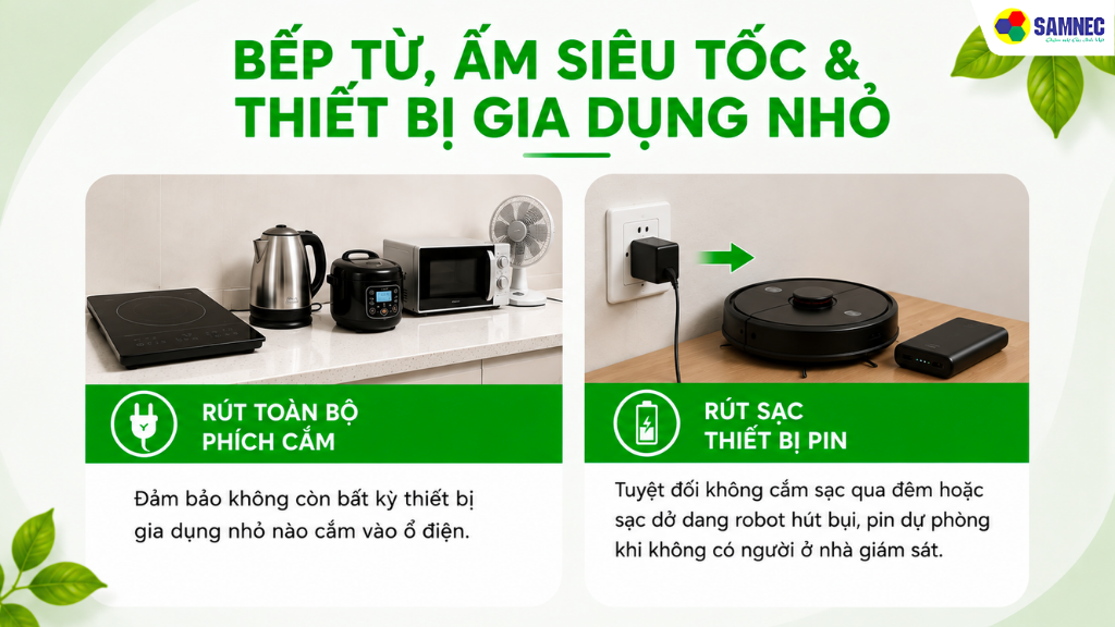 Các thiết bị nhà bếp cần được rút điện toàn bộ