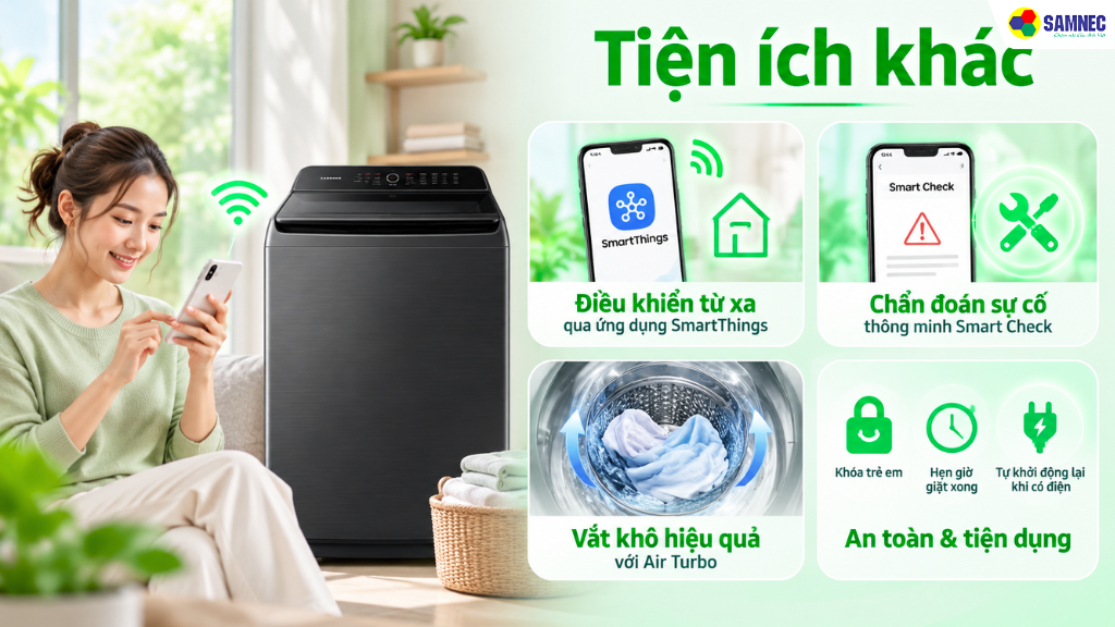 Đa dạng tiện ích khác của máy giặt