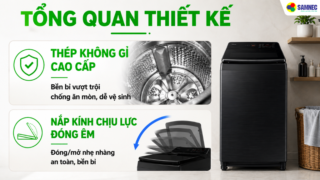 Máy giặt Samsung dễ dàng hòa hợp với đa dạng không gian giặt giũ của gia đình