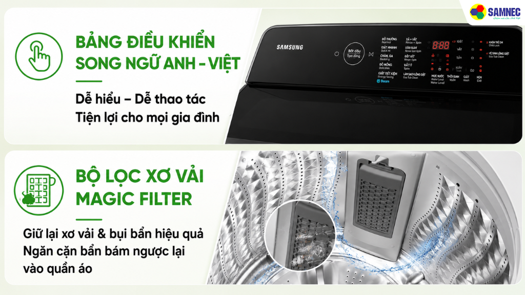 Bảng điều khiển dạng nút nhấn và bộ lọc xơ vải Magic Filter