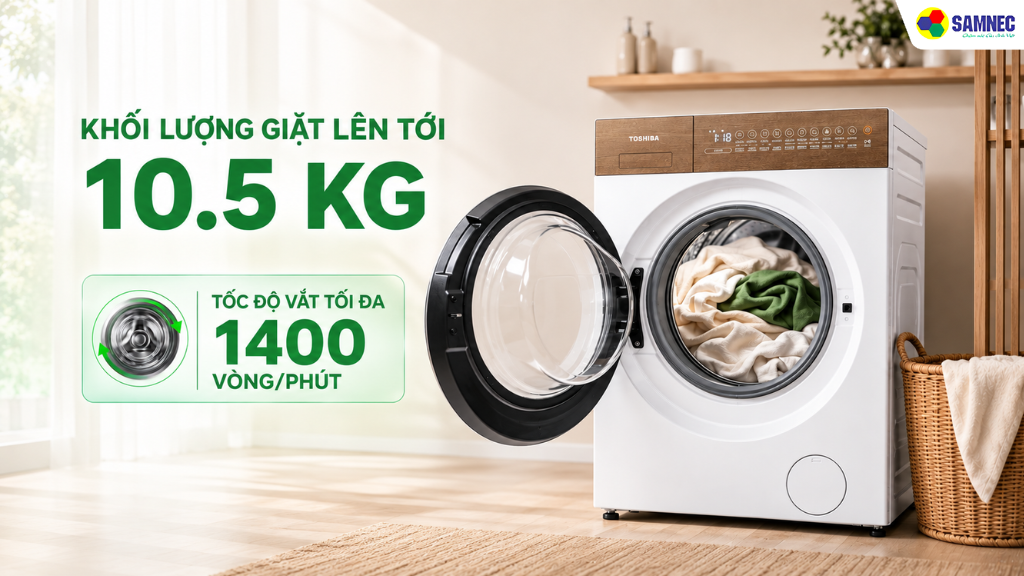 Khối lượng giặt của máy lên tới 10.5 kg