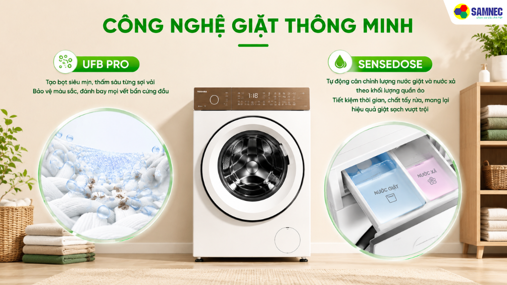 Công nghệ giặt thông minh trên máy giặt 10,5kg Toshiba T37