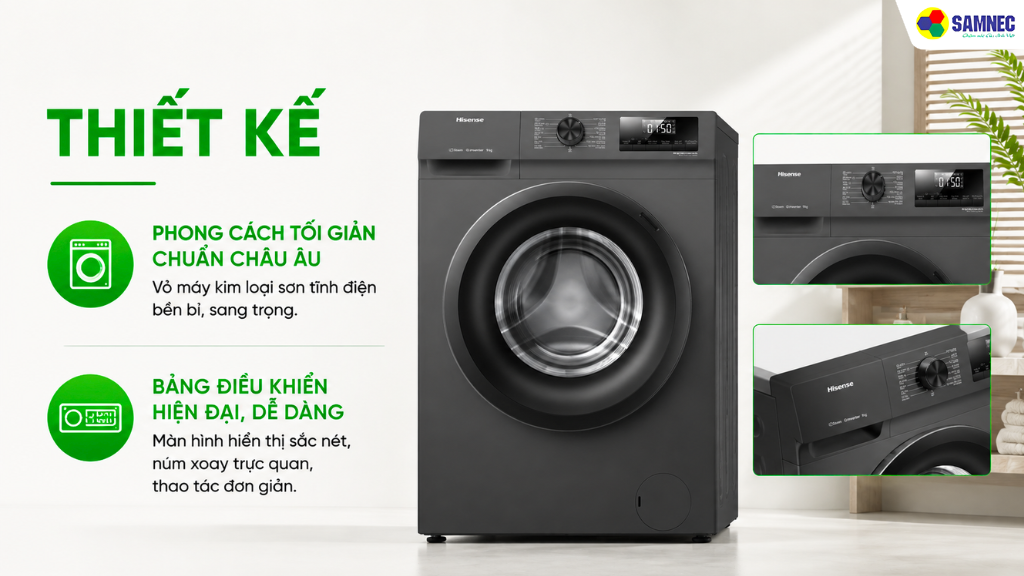 Máy giặt sấy Hisense sở hữu phong cách tối giản chuẩn Châu Âu