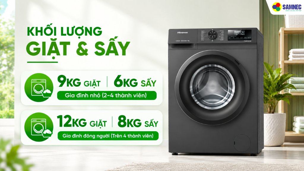 Hisense cung cấp nhiều dải dung tích máy giặt sấy linh hoạt