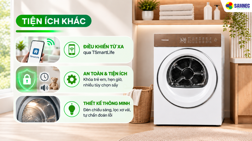 Máy sấy bơm nhiệt 8 kg Toshiba Japandi T37