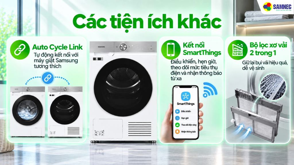 Các tiện ích khác của máy sấy Samsung