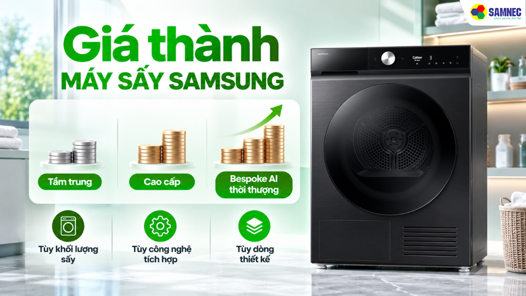 Máy sấy Samsung có đa dạng các phân khúc từ tầm trung đến cao cấp