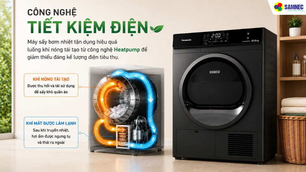Công nghệ tiết kiệm điện của máy sấy bơm nhiệt NH-EH05JD1BV